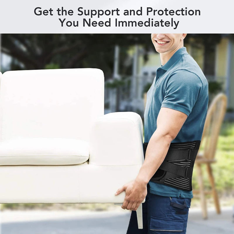 Back Lumbar Support Belt Men Spine Decompression Waist Trainer Adjustable Back Brace for Lower Back Pain Relief with 6 Stays