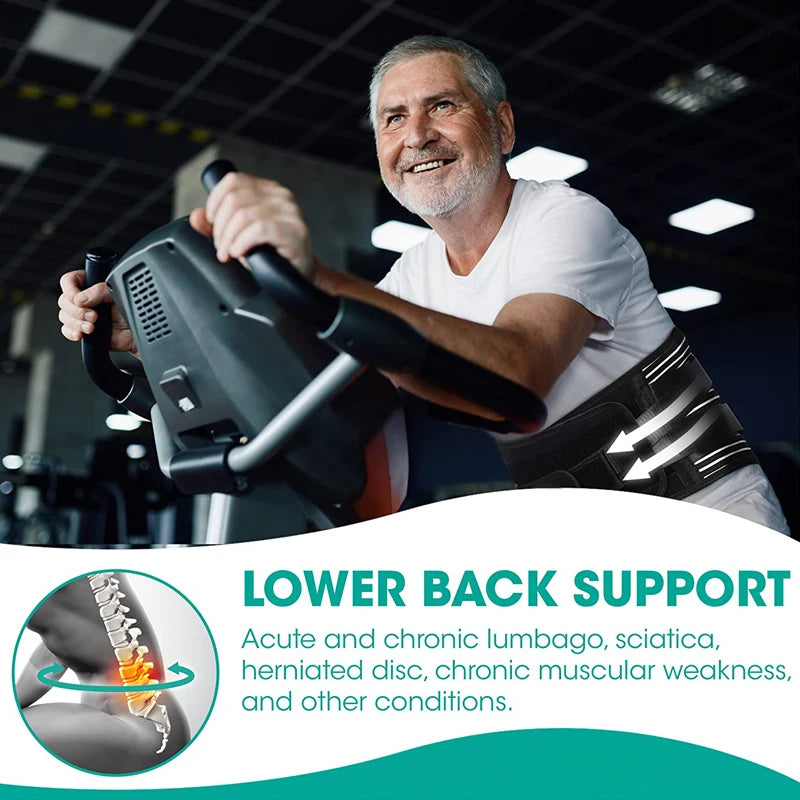 Back Lumbar Support Belt Men Spine Decompression Waist Trainer Adjustable Back Brace for Lower Back Pain Relief with 6 Stays
