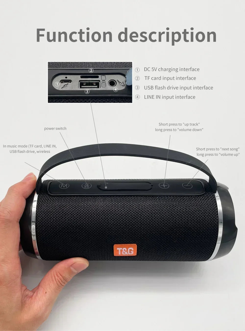 T&G Bluetooth Speaker TG116c TWS Wireless Powerful Box Portable Outdoor Speakers Waterproof Subwoofer 3D Stereo Sound HandsFree
