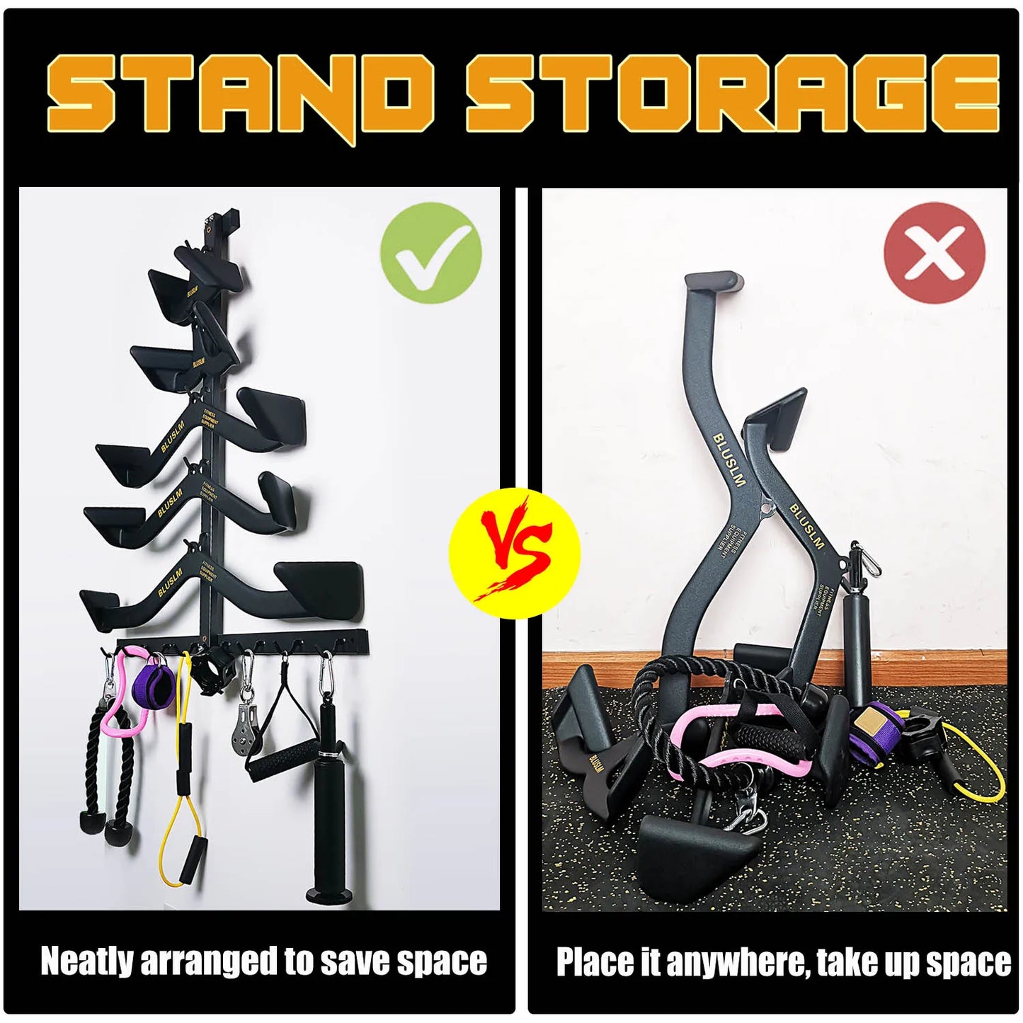 Detachable Floor/Wall Style Fitness Equipment Accessories Handle Placement Rack Gym Resistance Belt Storage Rack Space Saving