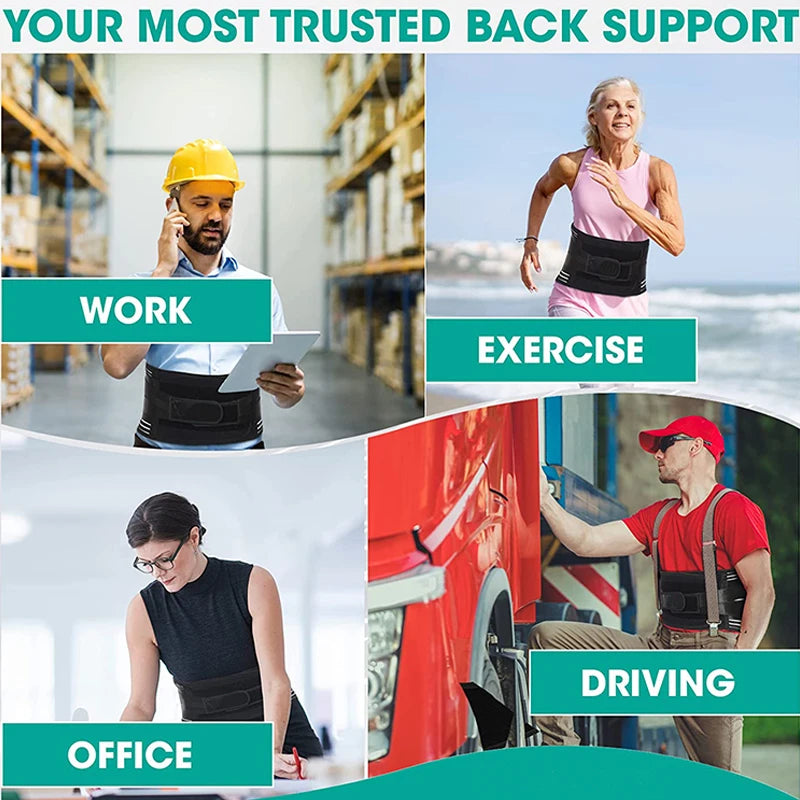 Back Lumbar Support Belt Men Spine Decompression Waist Trainer Adjustable Back Brace for Lower Back Pain Relief with 6 Stays