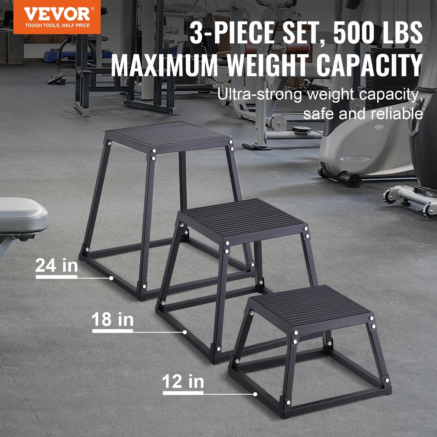 VEVOR 12/18/24/30 inch Plyometric Jump Boxes Plyo Box Platform Black For Home Gym Training Conditioning Strength Training 3/4pcs