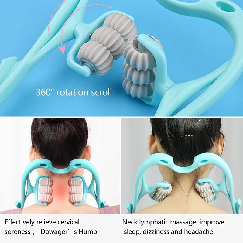 6-Wheel Cervical Spine Massage Roller Office Manual Multi-Function Relief Back Waist Shoulder Neck Clip Sports Equipment