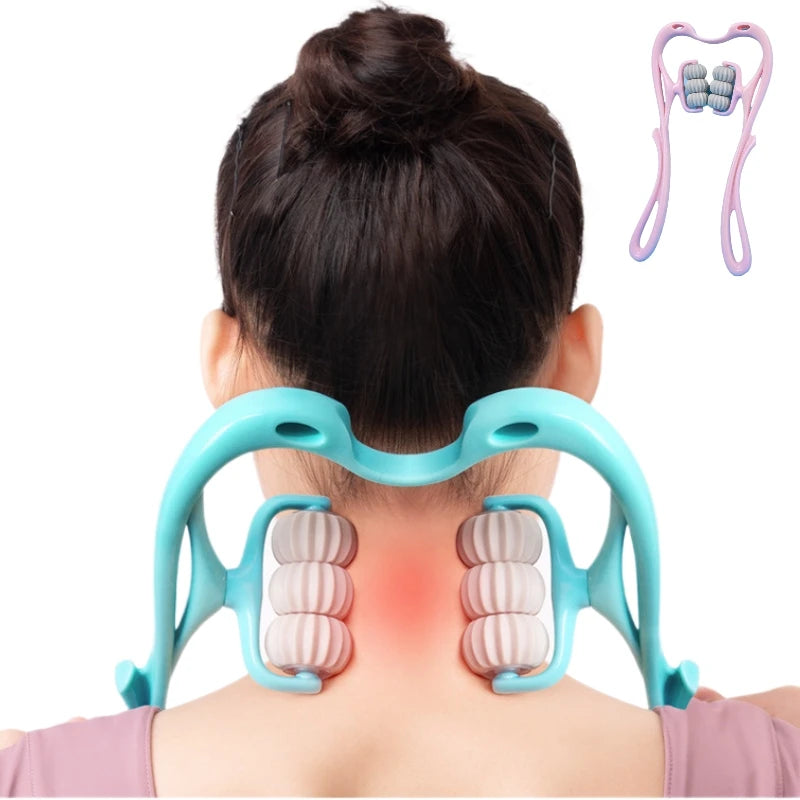 6-Wheel Cervical Spine Massage Roller Office Manual Multi-Function Relief Back Waist Shoulder Neck Clip Sports Equipment